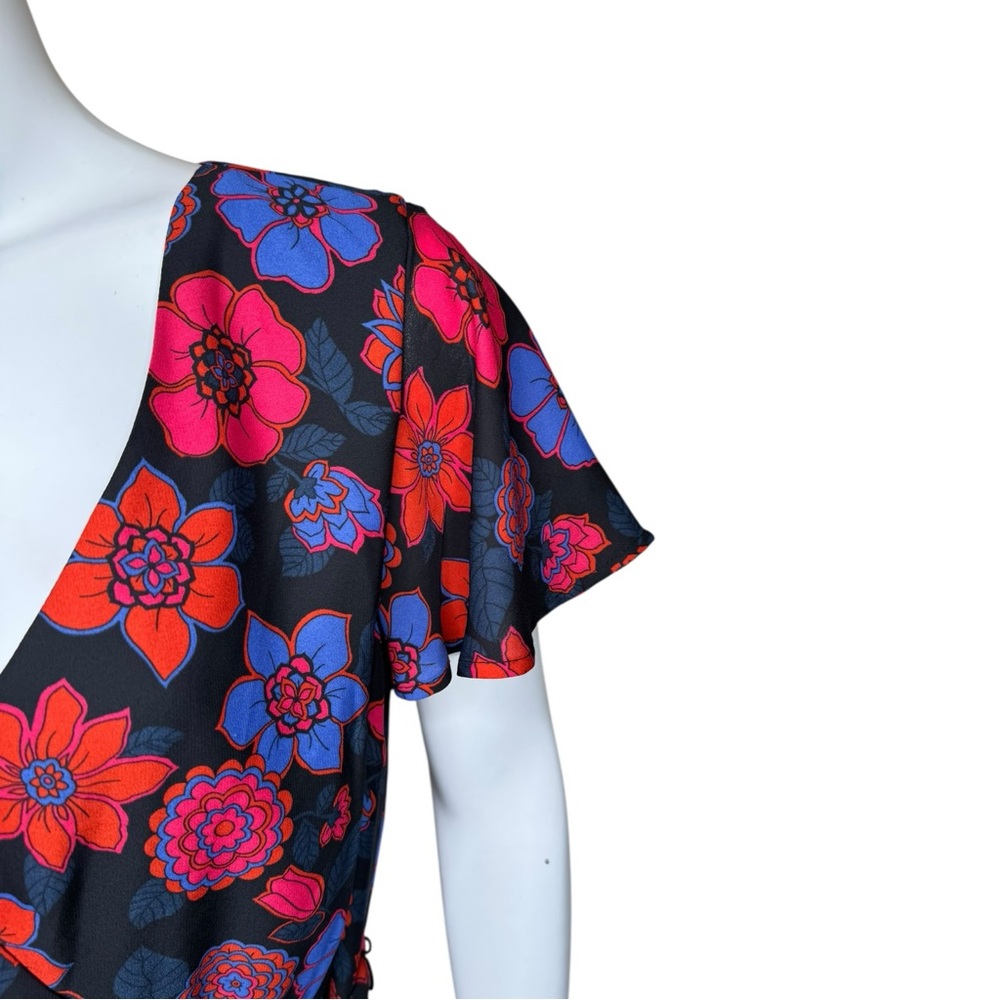 ModCloth Fits of Bliss Floral Chiffon Dress XL V-neck Flutter Sleeve Midi - Picture 6 of 11